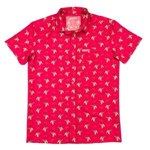 Retro Rifle Shirt Mens Large Pink Banana Clip Organic Performance Button Up